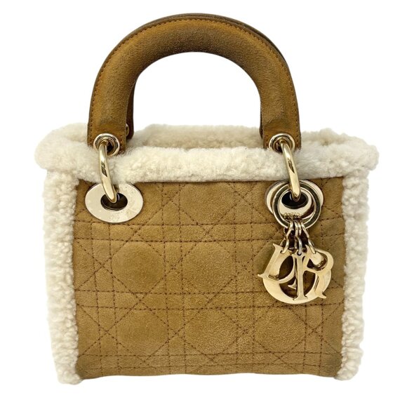 Christian Dior Lady Dior Cannage Mouton 2way Mini Bag Camel Gold Suede [105603] - Picture 7 of 15